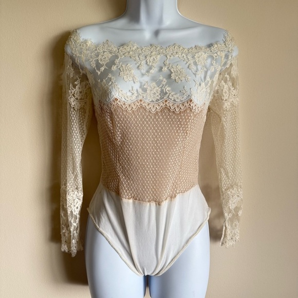 Vintage Jiki Monte-Carlo Creations Women's Bridal Lace Silk Wool Bodysuit S - Picture 1 of 14